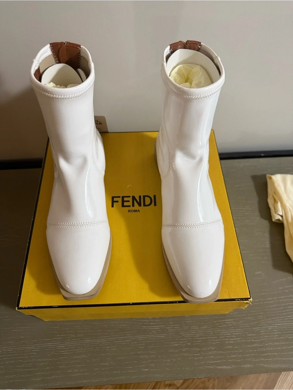 Fendi White Patent Leather Ankle Booties